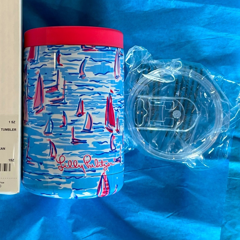 Lilly Pulitzer stainless steel combo can tumbler in Zanzibar Blue Boatylicious